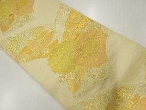 アンティーク　地紙に花・蝶模様織出し袋帯（材料）